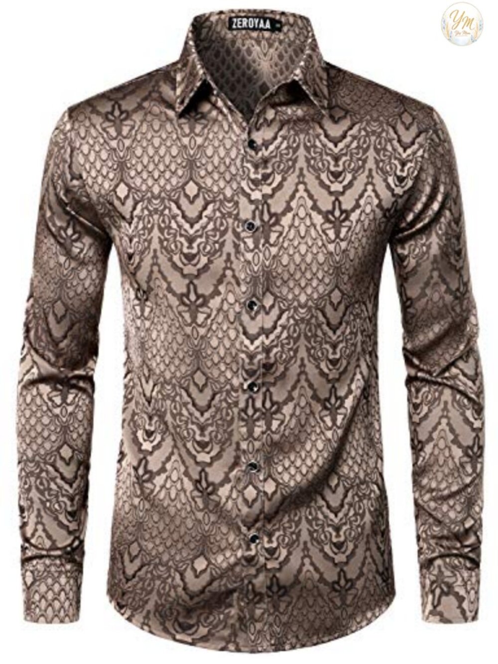 Men's Slim Fit Long Sleeve Gothic Jacquard Button Up Dress Shirt Party Prom
